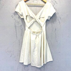 Ixia Retro Fit & Flare White Dress Medium / Large Criss-Cross Back Mini Vintage?